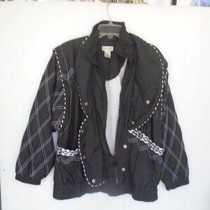vintage Lavon by Cheerful Corp Womens Full-Zip Jacket Size S Black White Trim